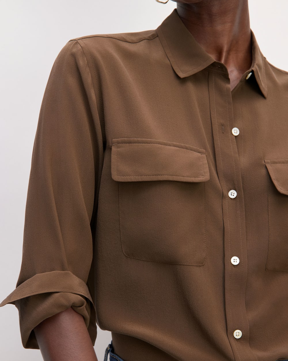 The Utility Shirt in Washable Silk | Cocoa - Image 5