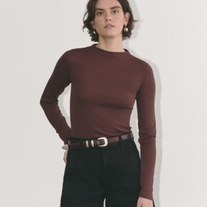 The Luxe Rib Funnel-Neck Tee | Dark Mahogany