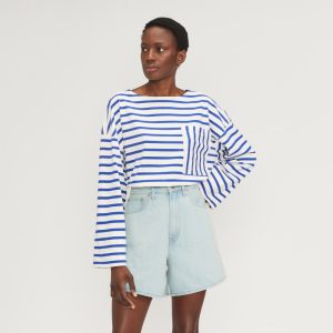 The Premium Weight Oversized Pocket Tee | Canvas Tan / Mazarine Blue