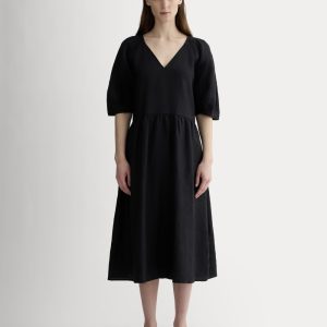 The Linen Oversized Puff-Sleeve Dress | Black