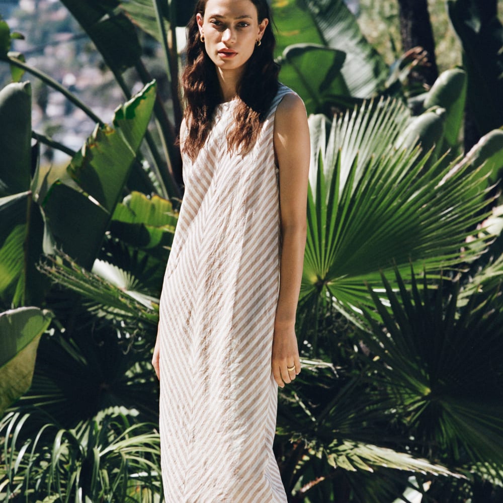 The Linen Bias Cut Dress | Bone / Caramel - Image 8