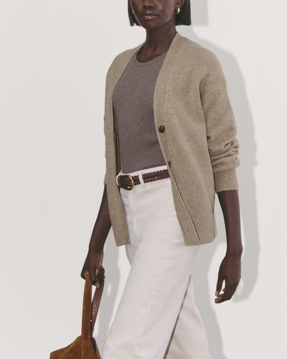 The Cocoon Cardigan in Plush Cotton | Heather Taupe - Image 5