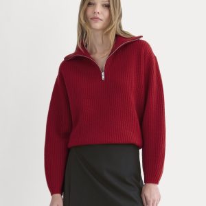 Half-Zip Sweater in Luxe Merino | Berry Red