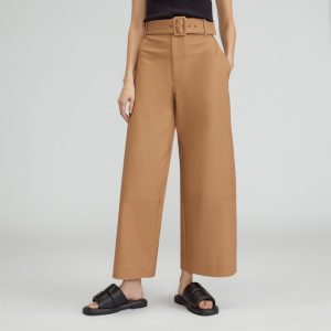 The Structured Cotton Belted Pant | Toasted Coconut
