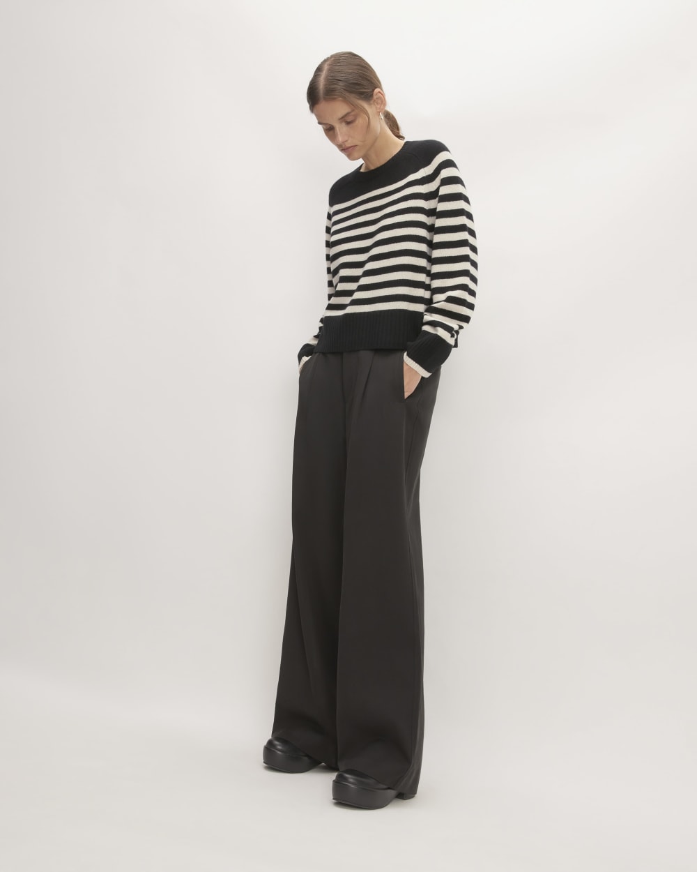 The Boxy Crew in Cashmere | Black / Bone - Image 3