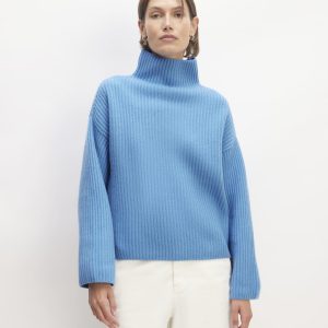 The Felted Merino Funnel-Neck Pullover | Heritage Blue