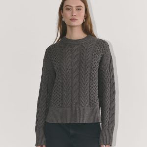 The Cable Sweater in Everyday Cotton | Heathered Charcoal