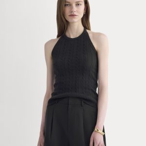 The Cable Halter in Cotton Cashmere | Black