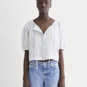 The Gauze Button-Up | Bone / Dutch Blue