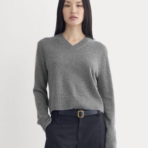 Cashmere Cropped High-V Sweater | Heather Charcoal