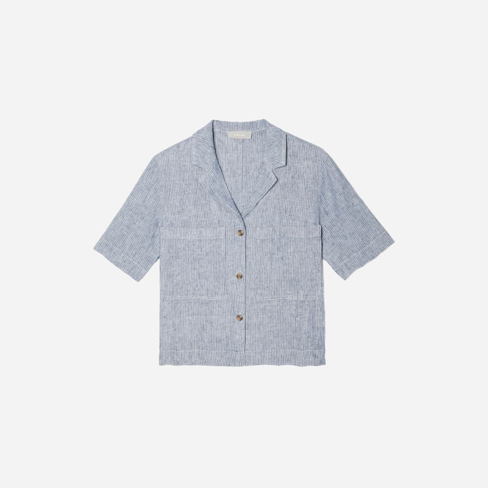 The Linen Workwear Shirt | Blue Pinstripe
