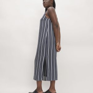 The Hammered Satin Slip Dress |  Navy / Bone