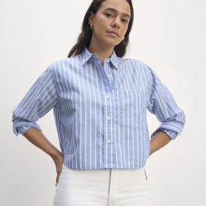 The Way-Short Shirt in Silky Cotton | Mariner Blue / White