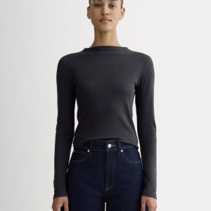 The Luxe Rib Funnel-Neck Tee | Navy