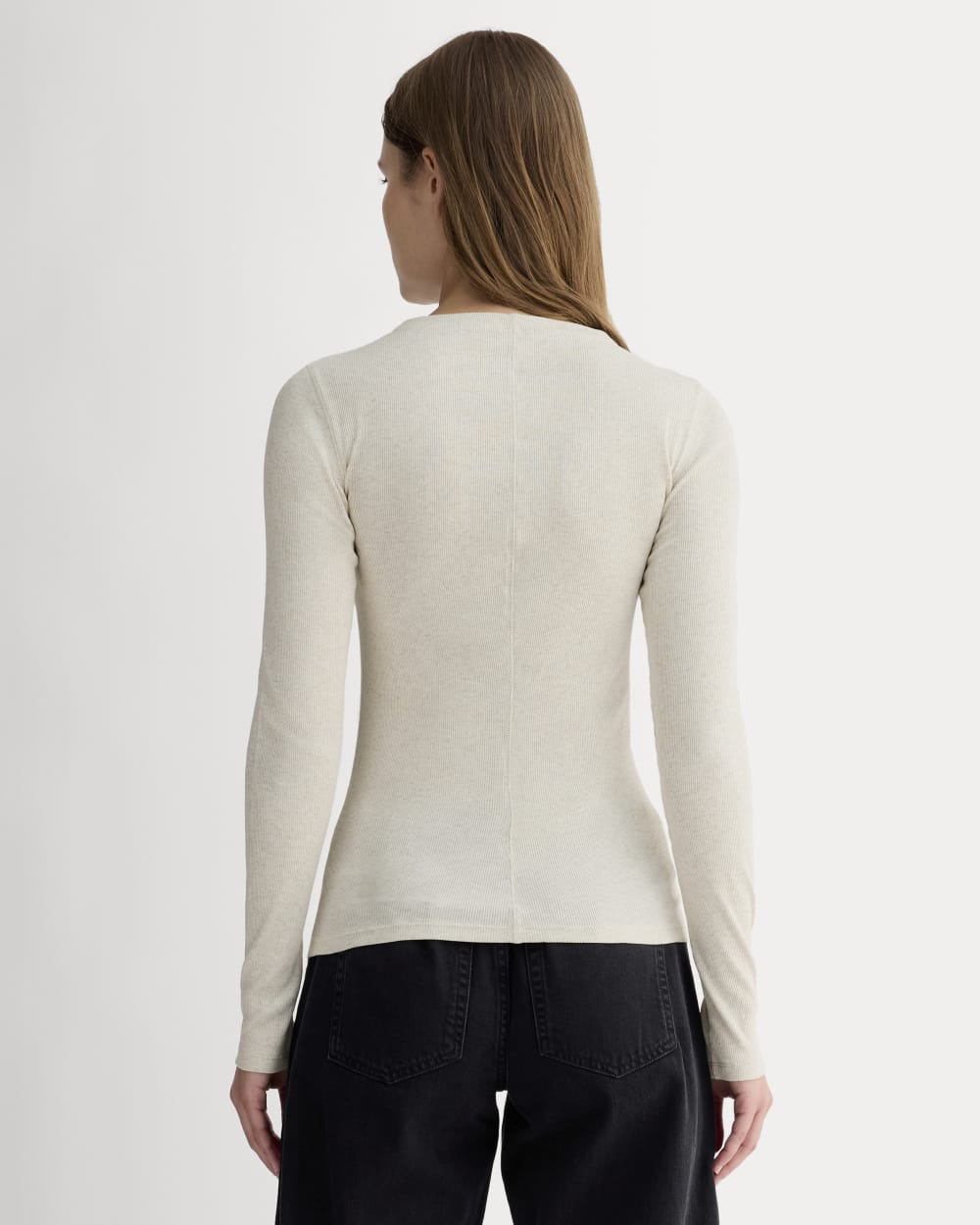 The Luxe Rib Funnel-Neck Tee | Heathered Oat - Image 4