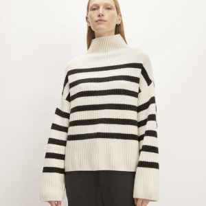 The Felted Merino Funnel-Neck Pullover | Black / Bone