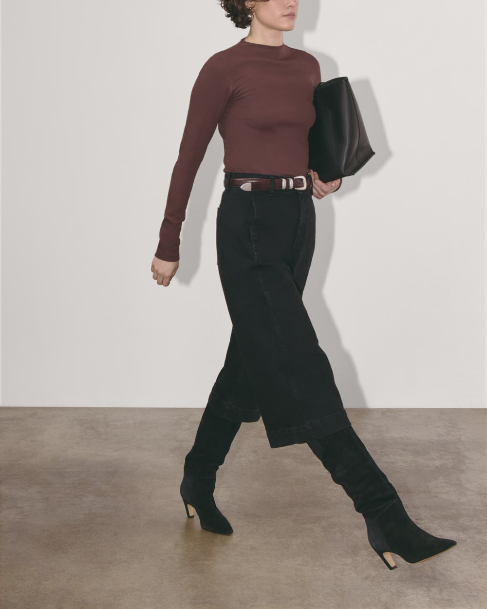 The Luxe Rib Funnel-Neck Tee | Dark Mahogany - Image 4