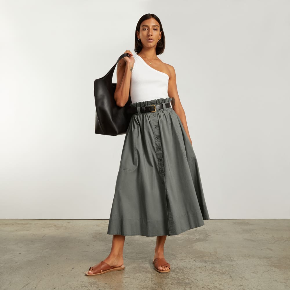 The Easy Button-Front Skirt | Pewter Green - Image 3