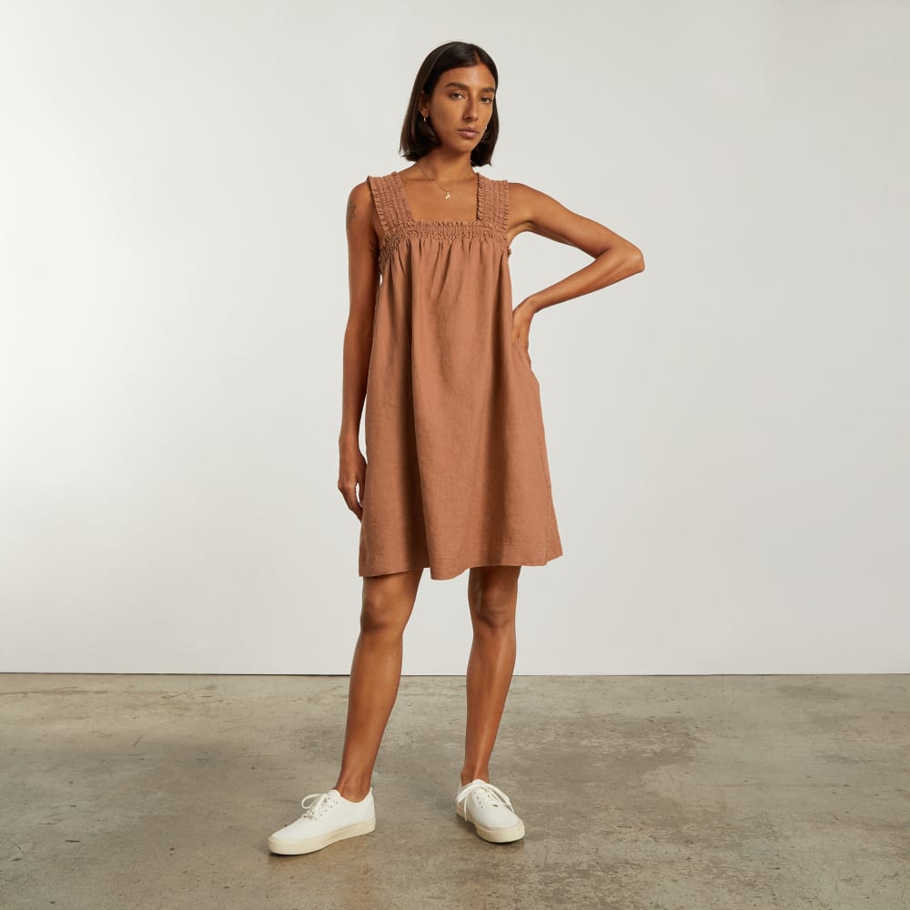 The Smocked Linen Dress | Tawny Brown - Image 2