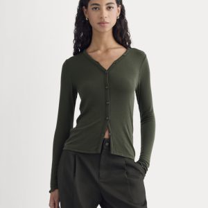 Sheer V-Neck Cardigan in Butterluxe | Dark Green