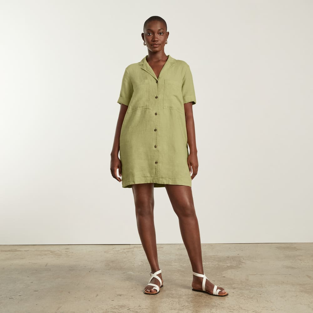 The Linen Workwear Dress | Leek - Image 2
