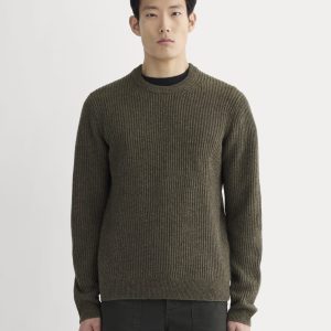 The Fisherman Crew in Wool Cashmere | Heathered Army Green
