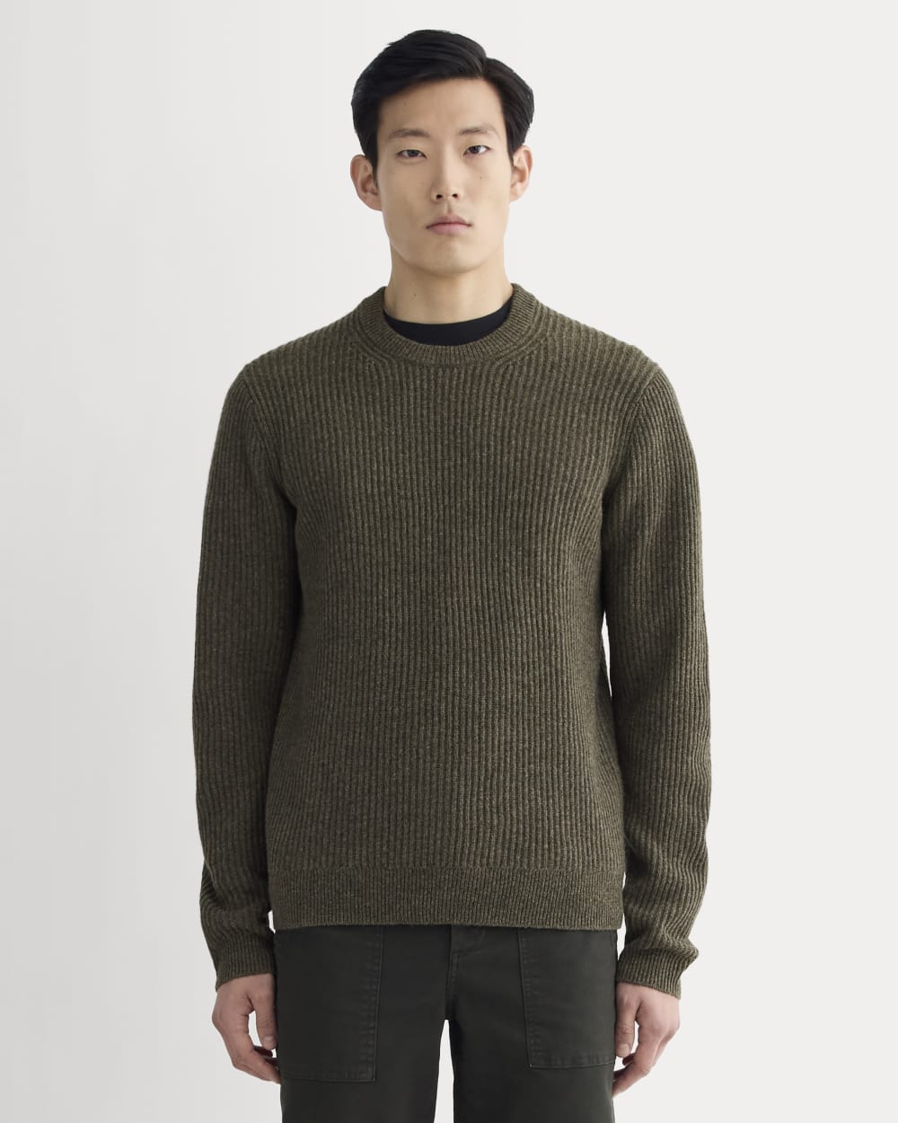The Fisherman Crew in Wool Cashmere | Heathered Army Green