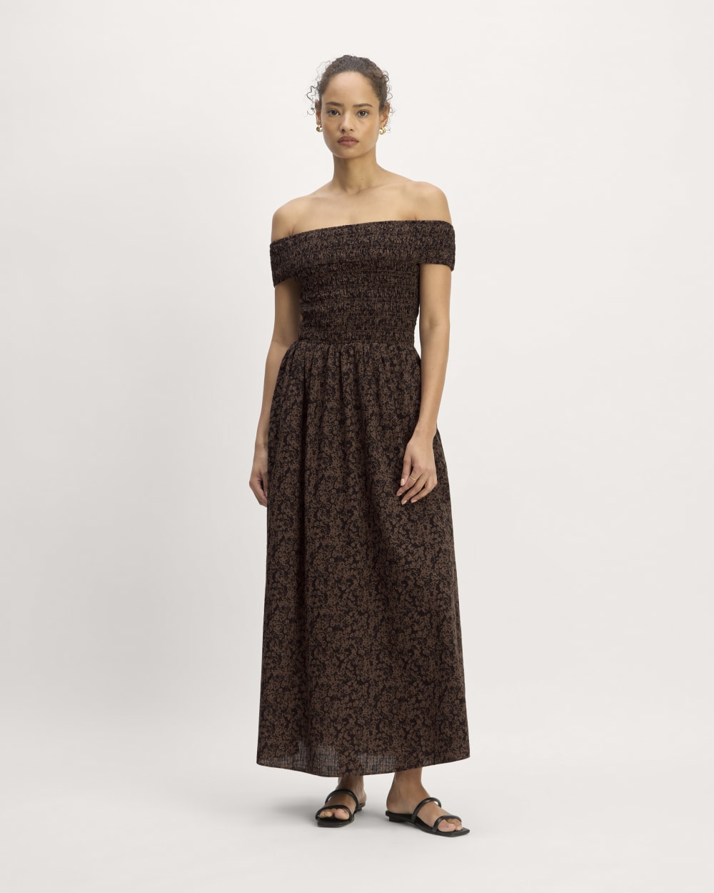 The Gauze Off-the-Shoulder Dress | Black / Cocoa Small Floral - Image 3
