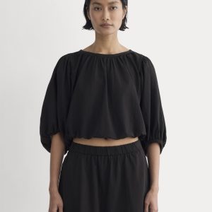 The Gauze Puff-Sleeve Top | Black