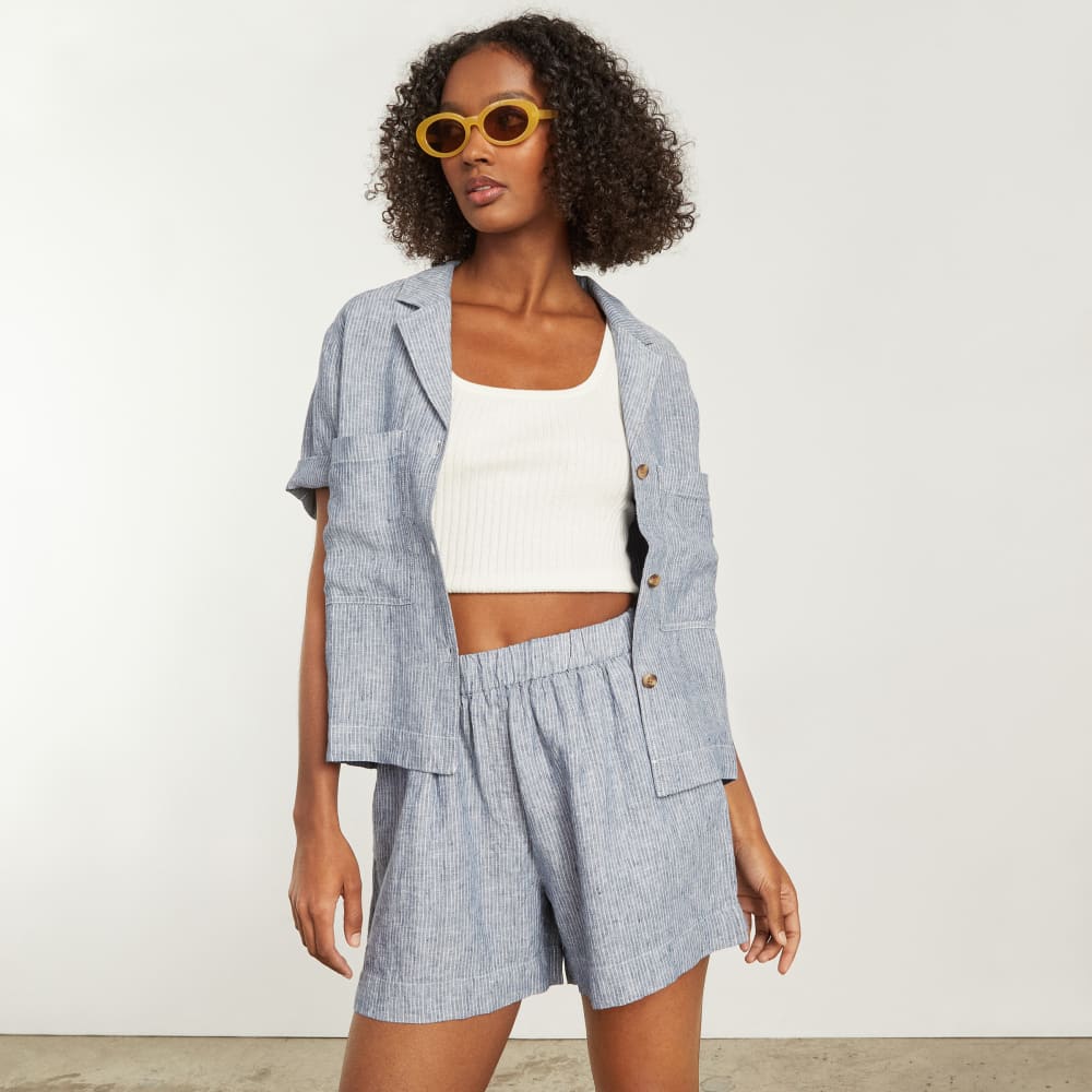 The Linen Workwear Shirt | Blue Pinstripe - Image 8