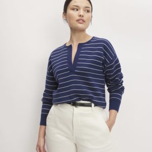 The Cotton-Merino Vintage Henley | Bright Navy / Canvas