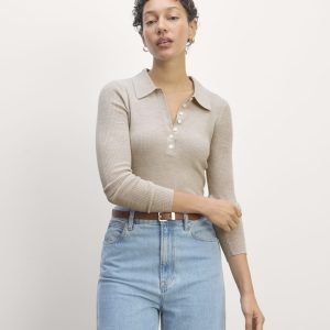 The Polo in Ultrasoft Merino | Heather Oatmeal
