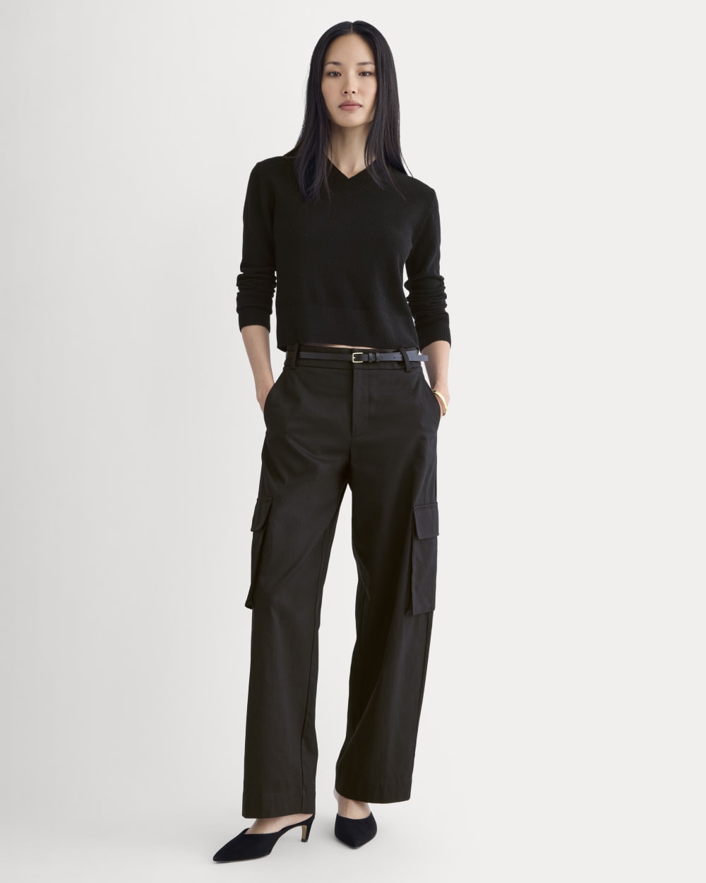 Wide-Leg Cargo Trouser in Buttersmooth | Black