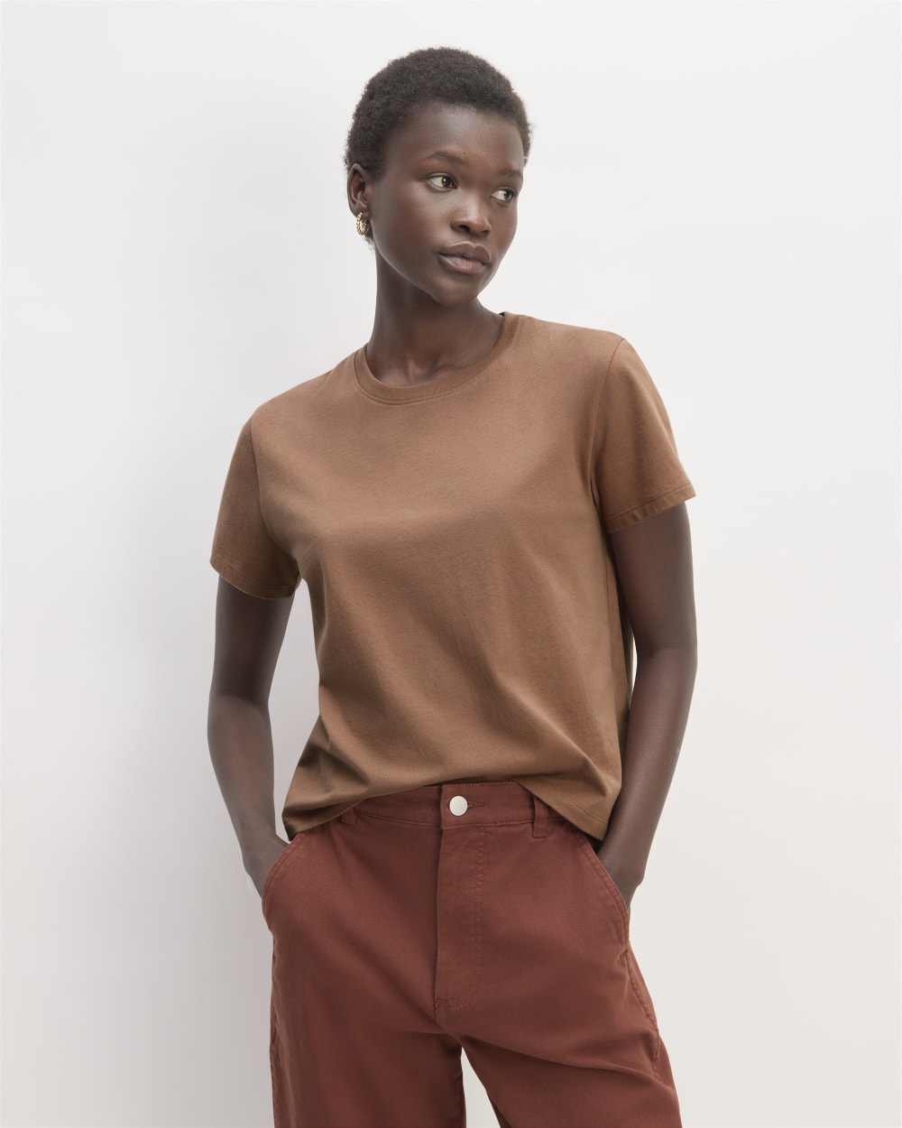 The Box-Cut Tee in Essential Cotton | Carob Brown | No Pocket