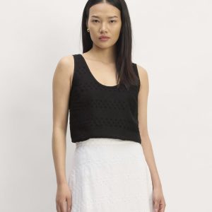 The Linen Eyelet Scoop-Neck Tank | Black Eyelet