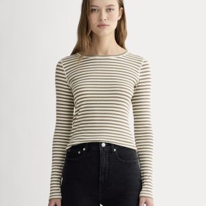 The Luxe Rib Long-Sleeve Crew | Bone / Deep Taupe