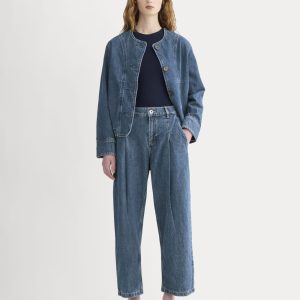 The High Rise Pleated Jean | Mid Indigo