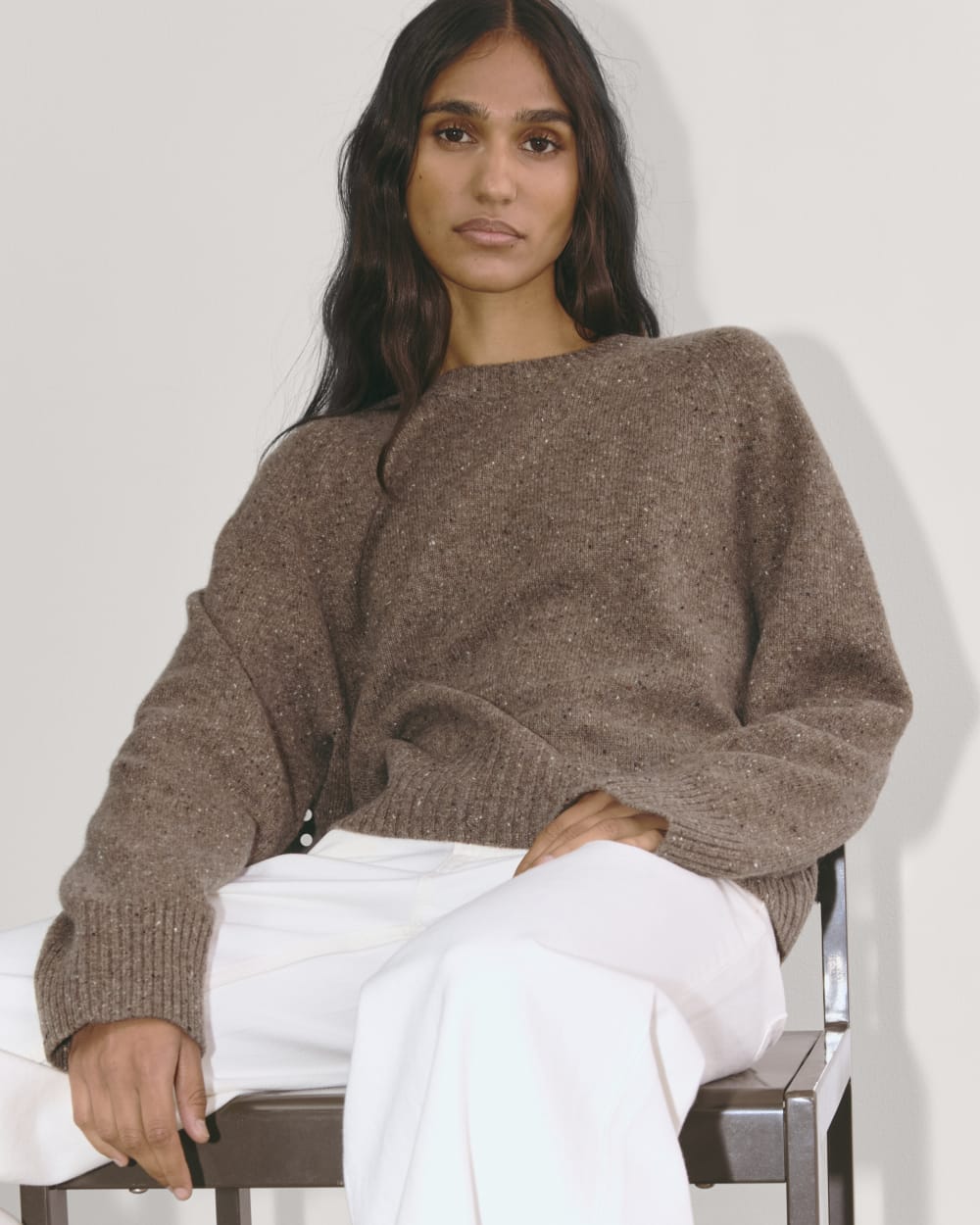 The Boxy Crew in Cashmere | Taupe Brown Donegal - Image 4