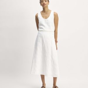 The Linen Eyelet Midi Skirt | White Eyelet
