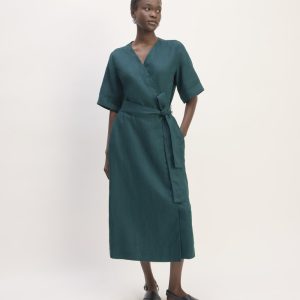 The Wrap Dress in Linen | Dark Sea