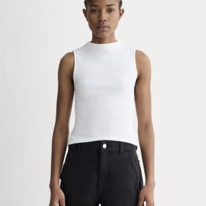 The Luxe Rib Funnel-Neck Tank | White