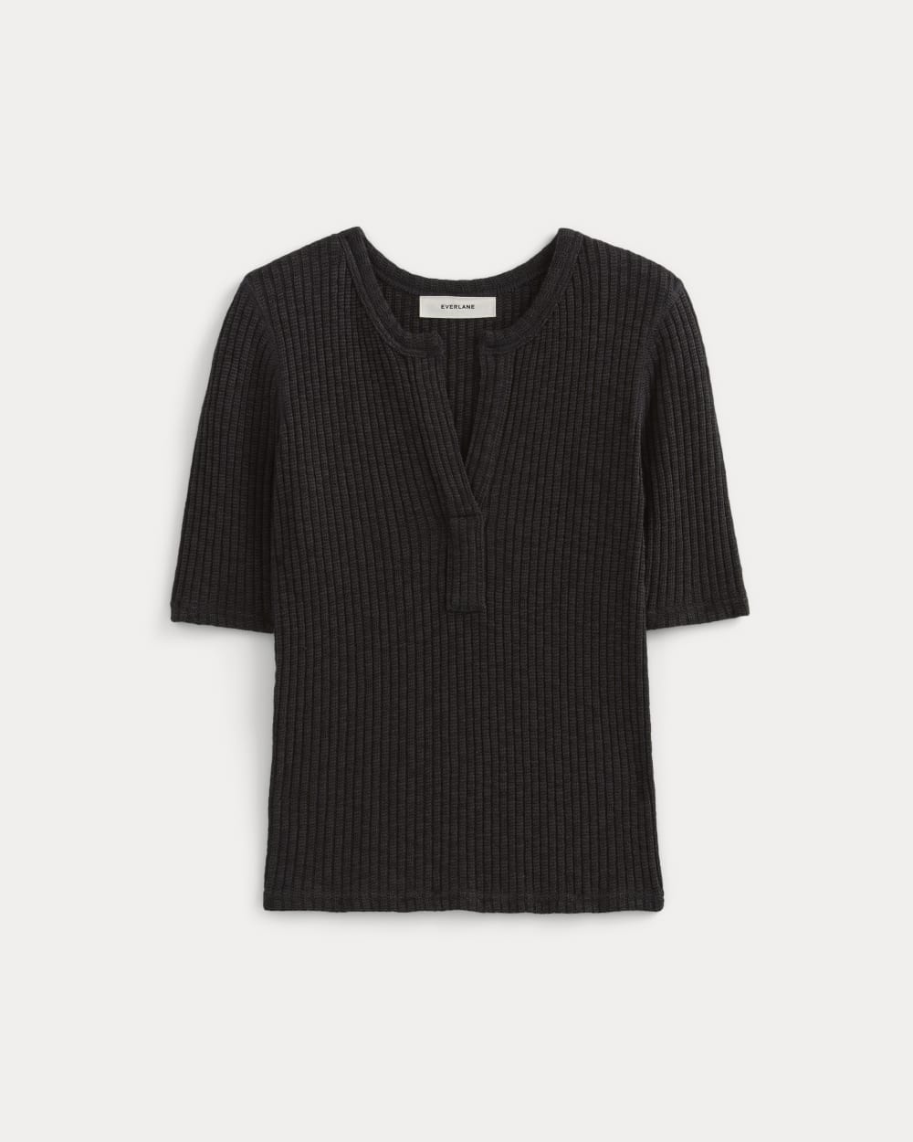 The Rib-Knit Short-Sleeve Henley | Black - Image 2