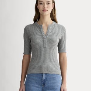 The Rib-Knit Short-Sleeve Henley | Mid Heather Grey