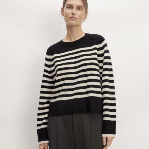 The Boxy Crew in Cashmere | Black / Bone