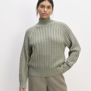The Cotton Merino Cable Turtleneck | Sage Green