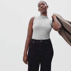 The Pima Micro-Rib Funnel-Neck Tank |  Heathered Grey