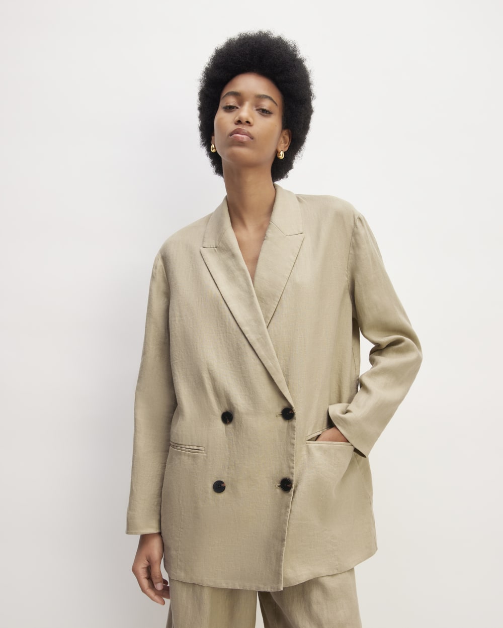 The Linen Double Breasted Blazer | Trench Coat Khaki