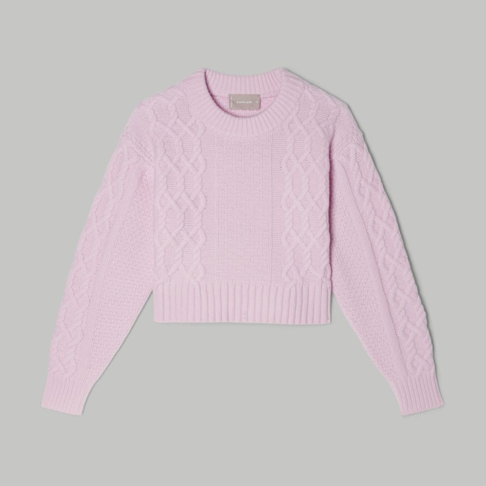 The Felted Merino Cropped Cable Sweater | Light Lilac - Image 2