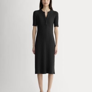 The Rib-Knit Henley Dress | Black