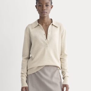 Oversized Polo Sweater in Cotton Merino | Heather Barley